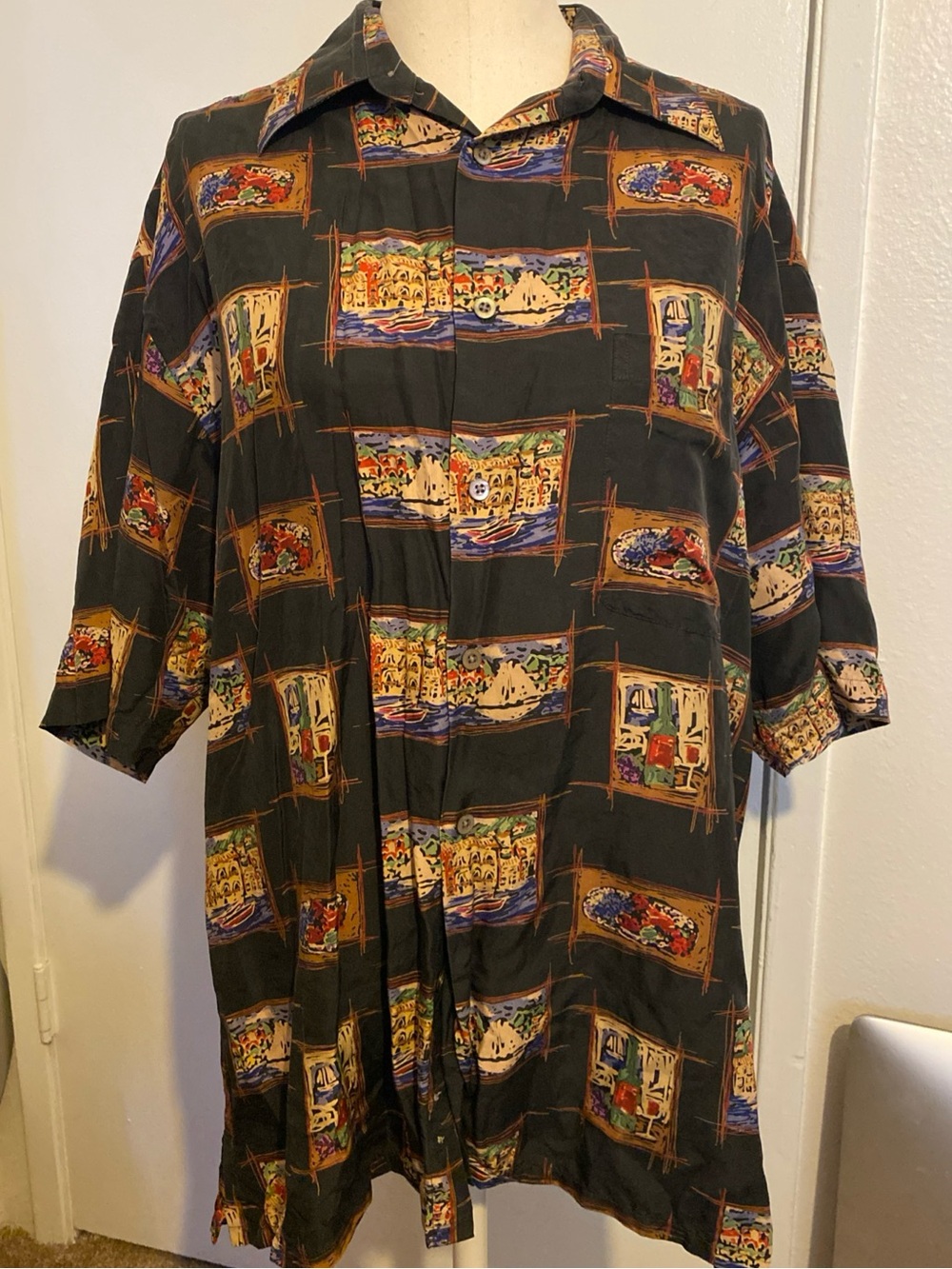 riscatto mens shirt Large 100% Silk Button Up Vacation